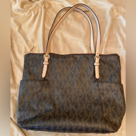 Michael Kors Brown Signature Tote with Leather Trim - Picture 1 of 14